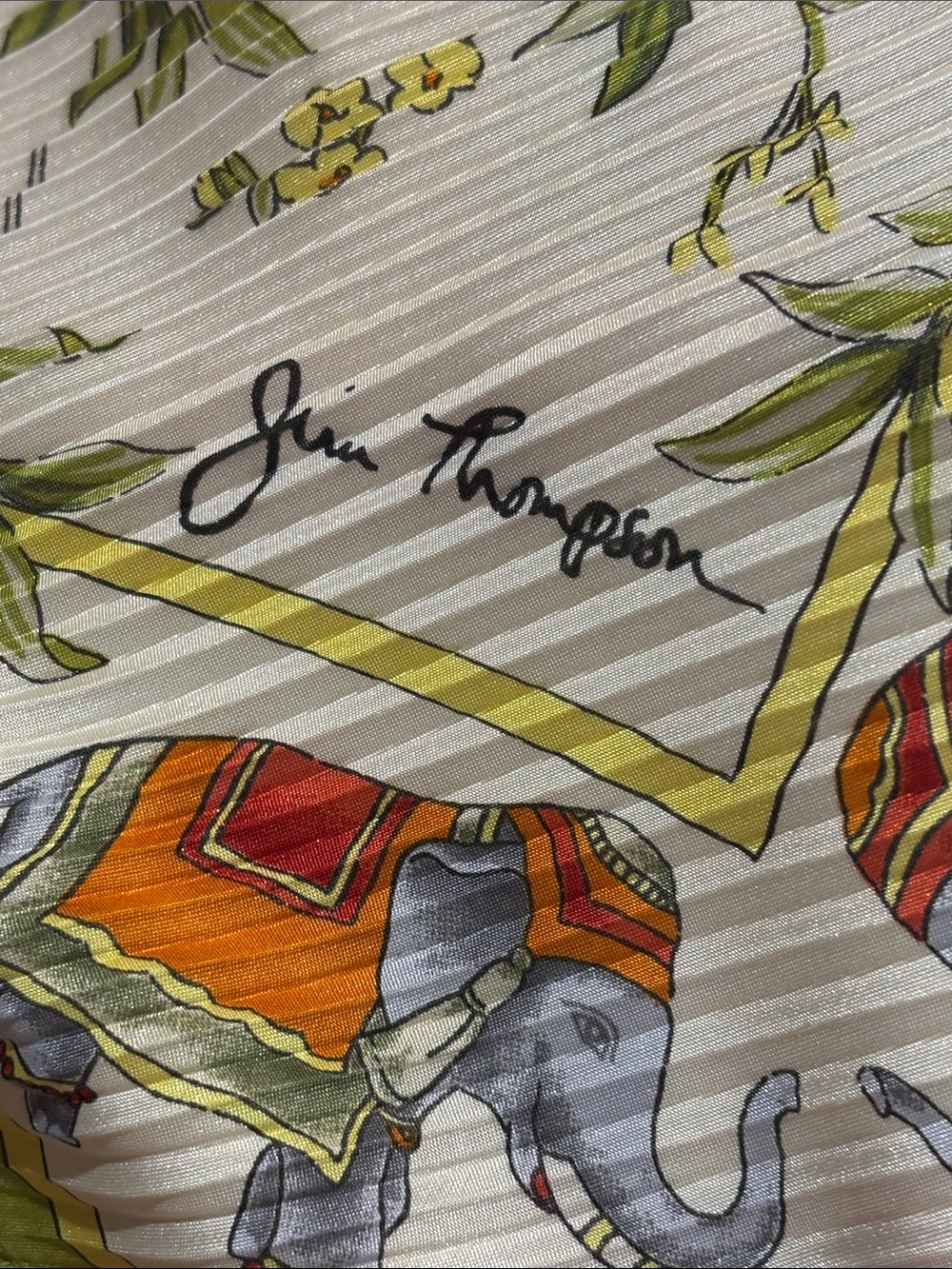 Jim Thompson Floral Accordion Silk Scarf With Thai Elephants - Vintage!